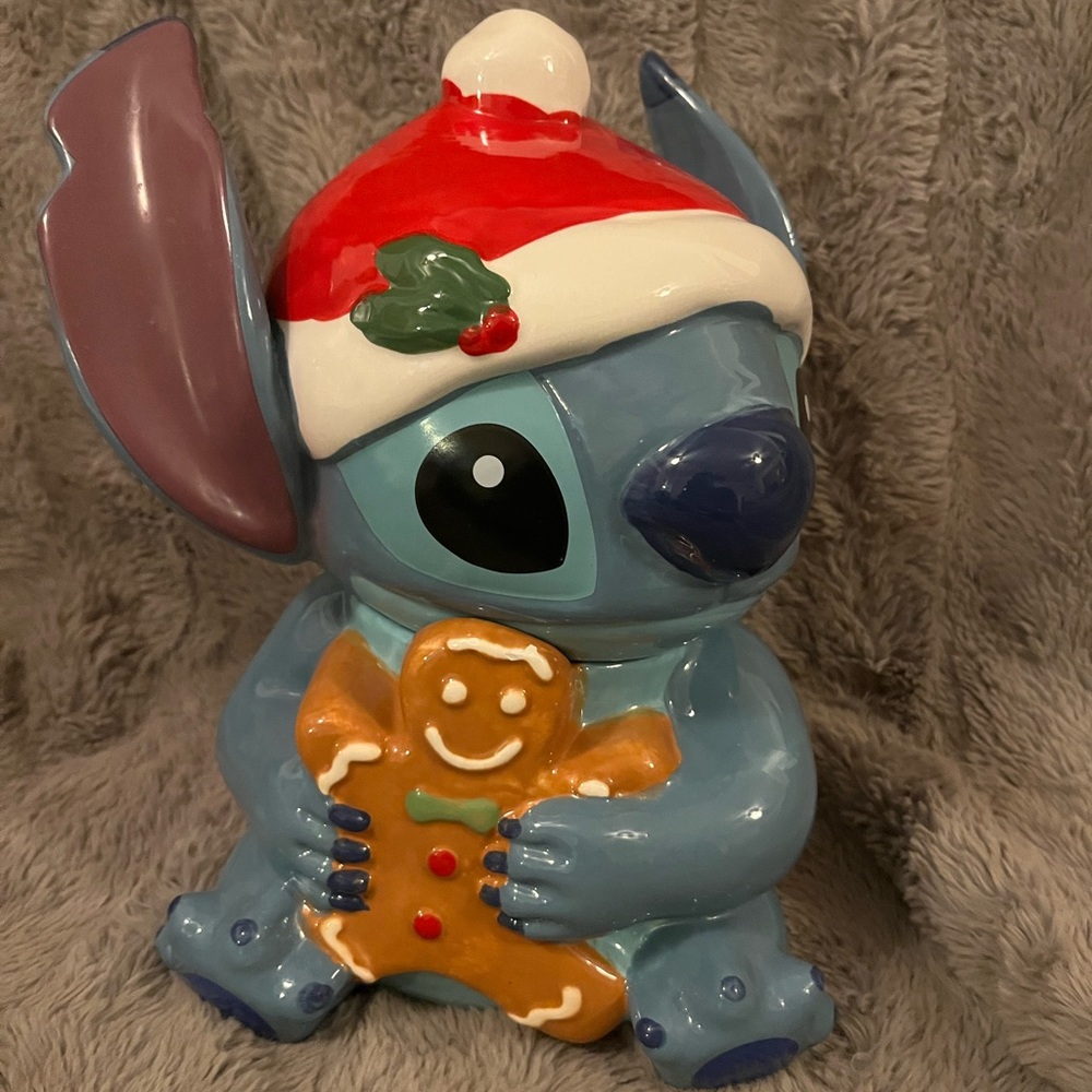 STITCH Gingerbread Ceramic Christmas Candy / Cookie Jar Lilo Stitch Disney - NEW